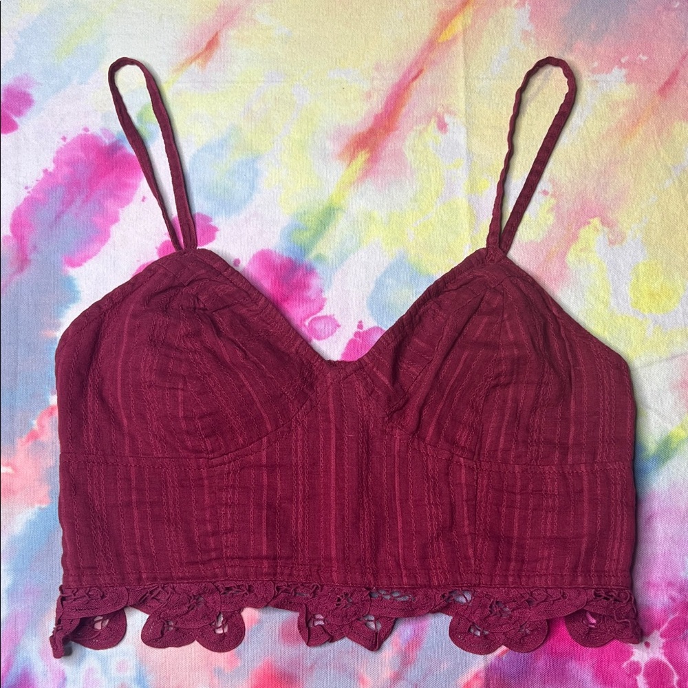 🌸 Free People Burgundy Red ish Crop Top • Lace Dreams 💖✨ - Picture 1 of 10